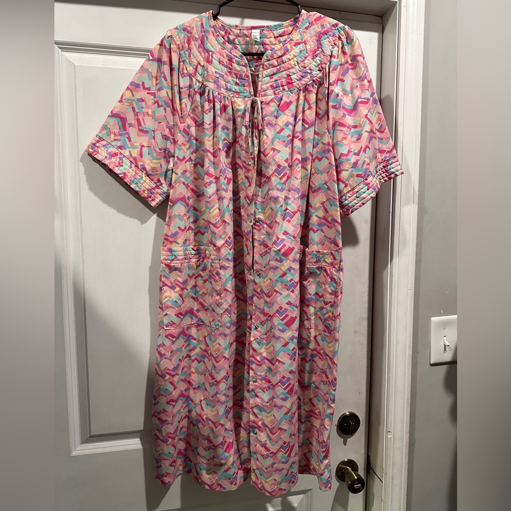 PINK Pastel Geometric Sleeping Gown/ Get ready with me gown.